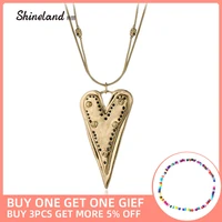 shineland vintage long statement necklace antique trendy two layers heart shaped sweater chain women fashion jewelry gift 2021