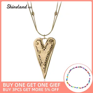 Shineland винтажное длинное массивное ожерелье антикварное модное Двухслойное ожерелье в форме сердца для свитера женская модная бижутерия подарок 2021