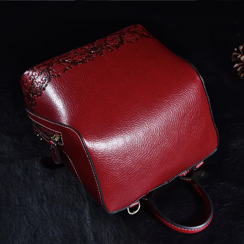 Винтажный дизайнерский женский рюкзак маленький ранец из натуральной кожи для