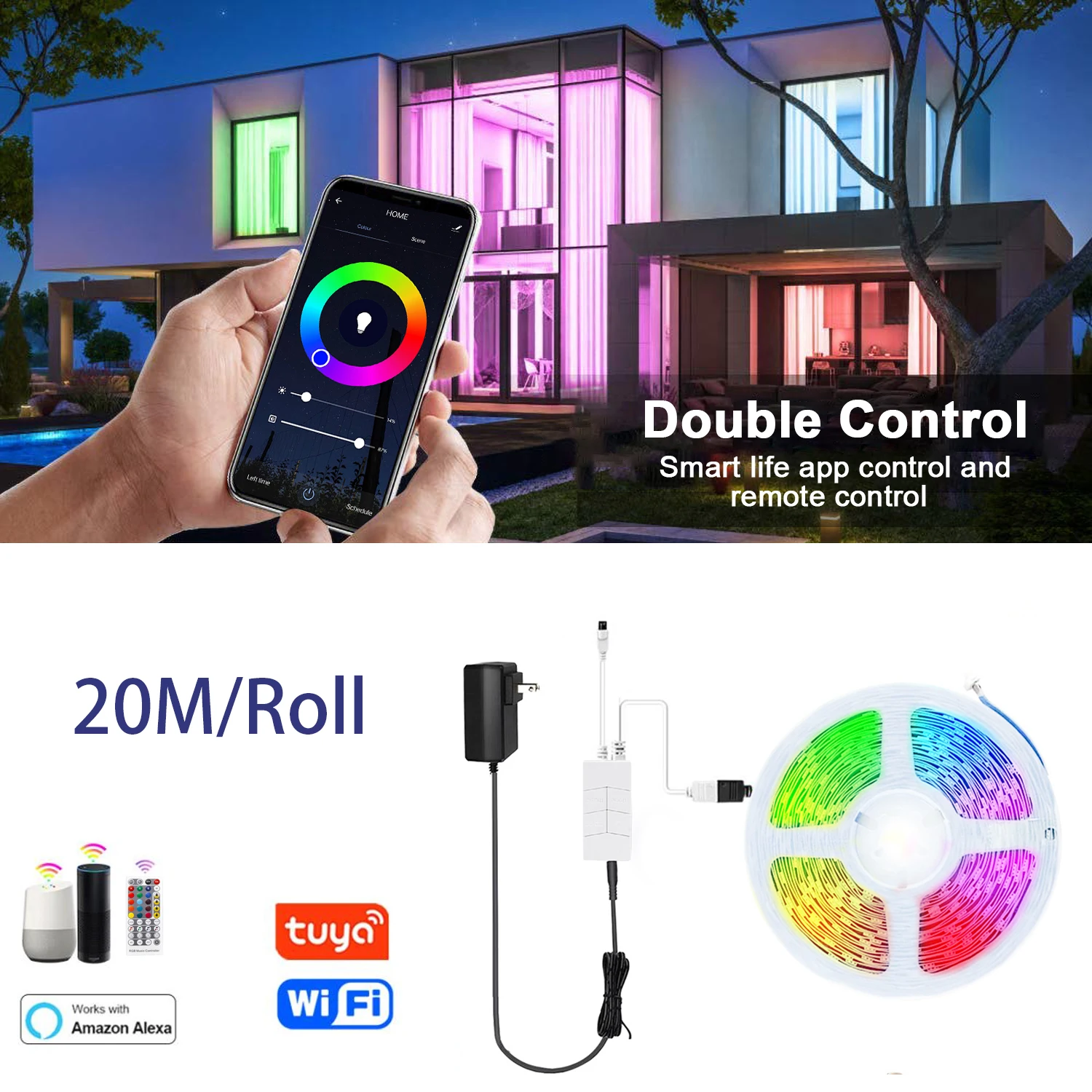 WI FI цветных (RGB) светодиодных лент 5 м 20 работает с Alexa для умного дома вечерние