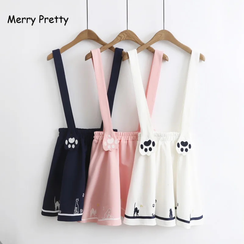 Merry Pretty, новинка, летние женские юбки, мультяшная кошка, собака, вышивка, юбка Harajuku Kawaii, японский стиль, милая шифоновая Мини-юбка на бретелях