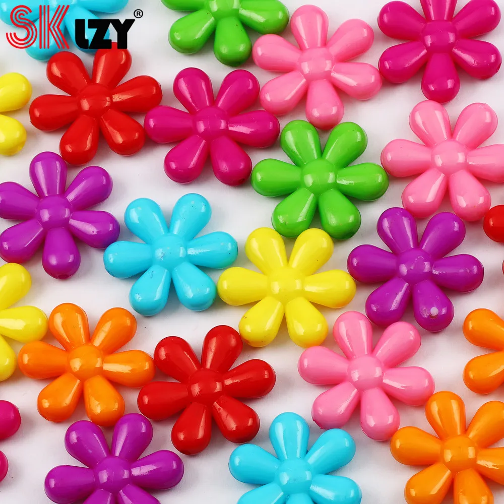 

50PCS 21MM Acrylic Loose Beads Flowers Spacer Beads Mixed Colors For DIY Children's Necklace Bracelet Jewelry Making