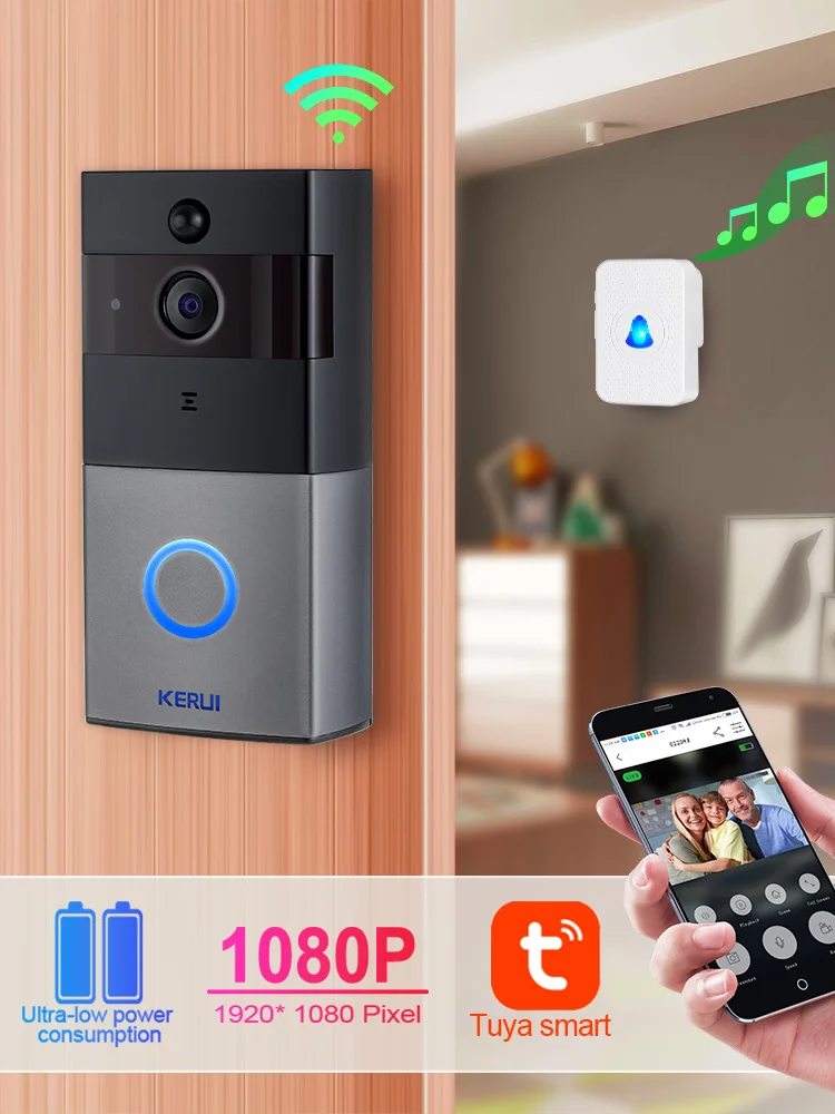 KERUI 2.0MP 1080P домофон приложение Tuya видео дверной звонок беспроводная камера безопасности двухстороннее аудио ночное видение дверной звонок Домофон