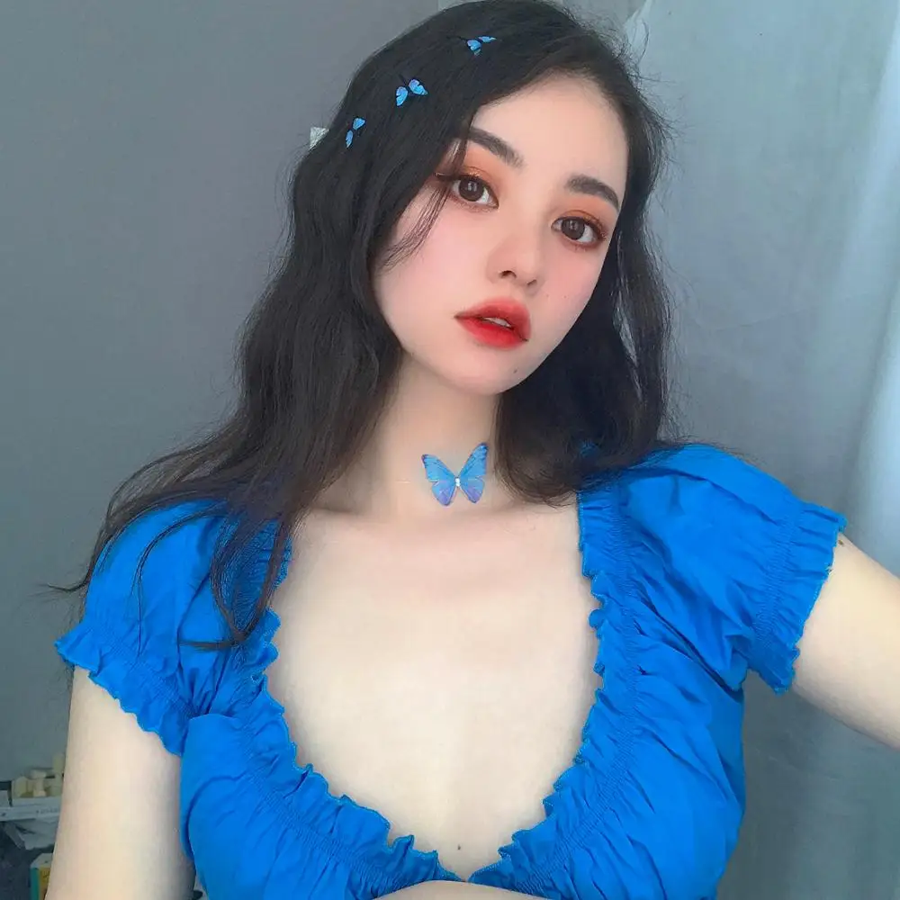 Чокер HUANZHI прозрачный для женщин и девушек модное ожерелье из муслина с бабочкой