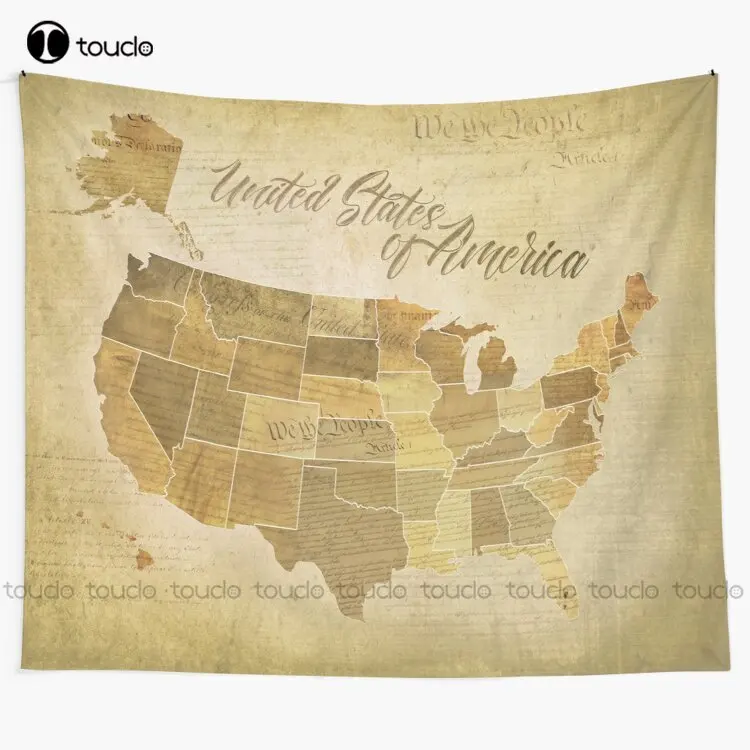 

Vintage United States Of America (Usa) Map With Constitution Bill Of Rights Faded In Background Tapestry Online Shopping