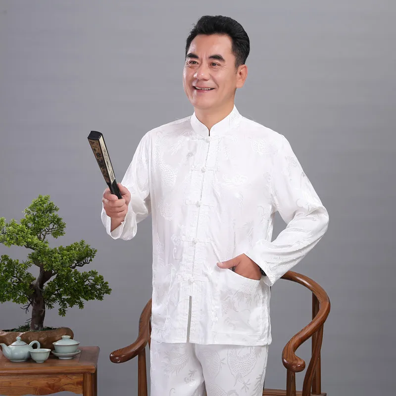 Мужская атласная форма для занятий кунг фу украшен китайским драконом ушу