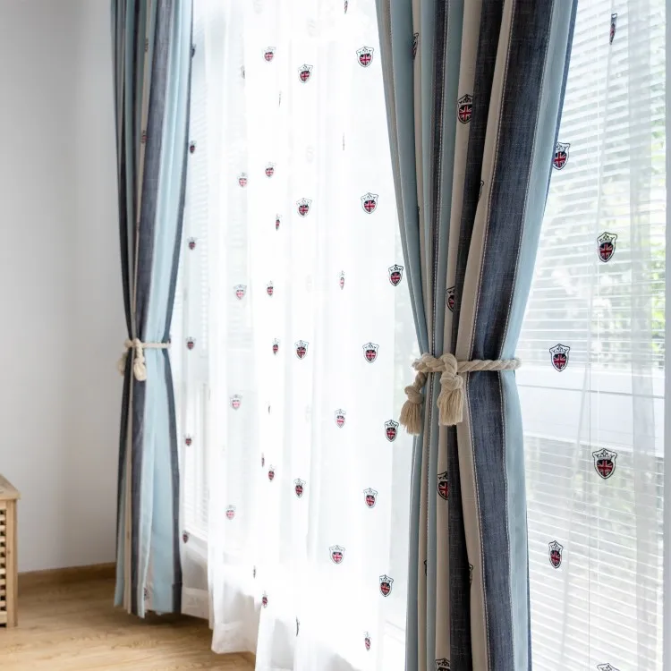 Занавески с вышивкой в Корейском стиле на заказ защитные занавески синюю полоску