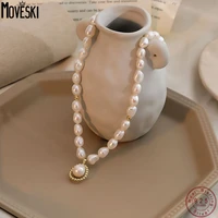 moveski 925 sterling silver vintage simple baroque pearl necklace women party wedding fashion jewelry gift