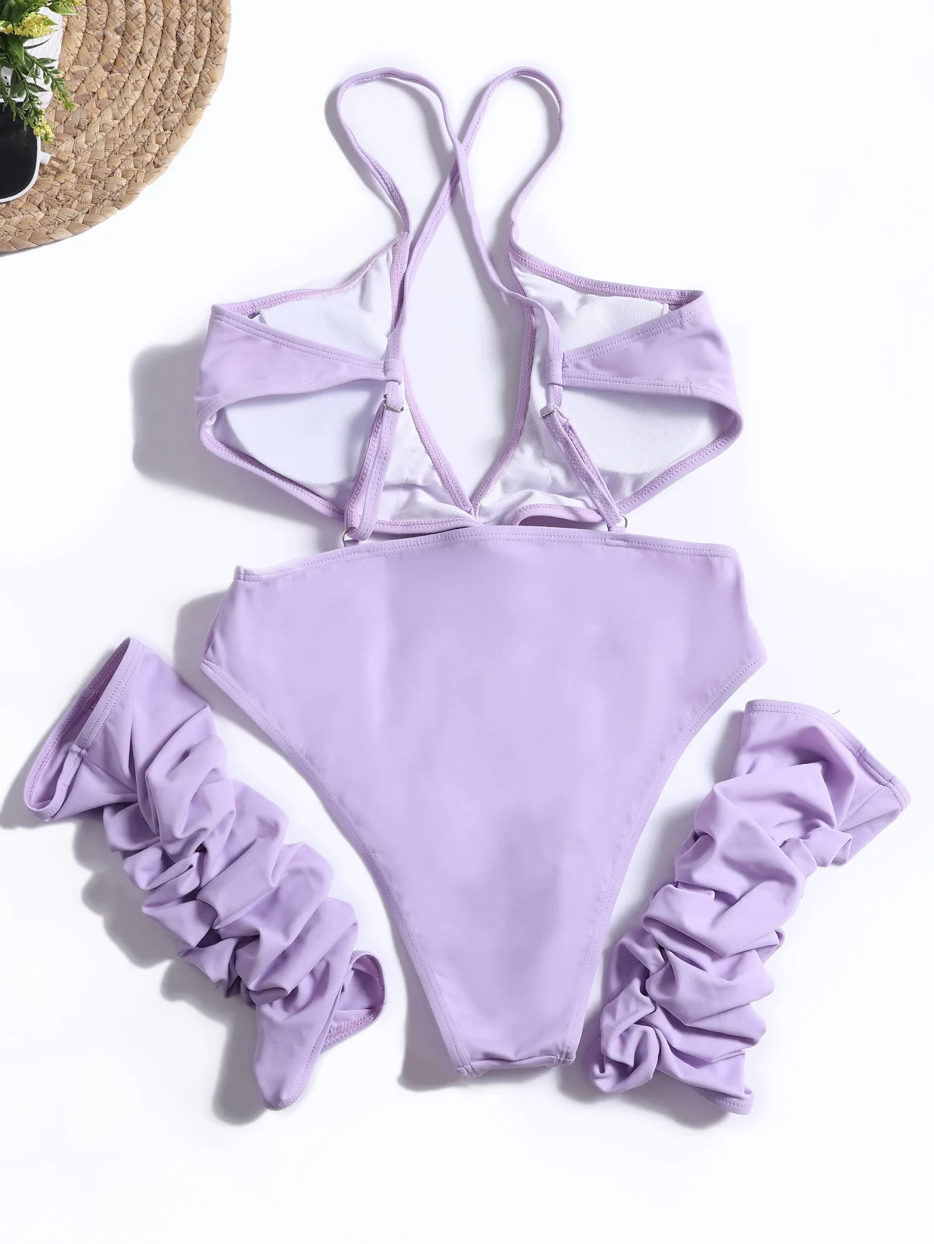 

Sexy Pink High Waist Swimwear Women Bikini Swimsuit Female Deep V Bikini Set Biquini Bathing Suit Swim Wear With Split Sleeve