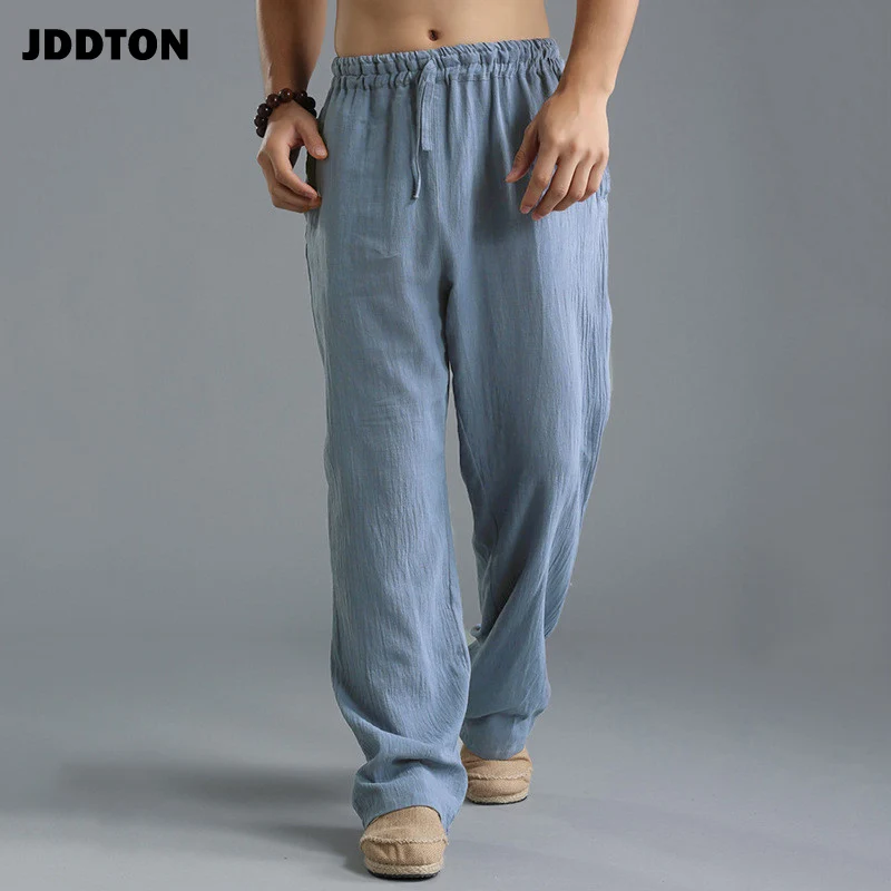 JDDTON мужские хлопковые льняные брюки тонкие эластичные дышащие повседневные