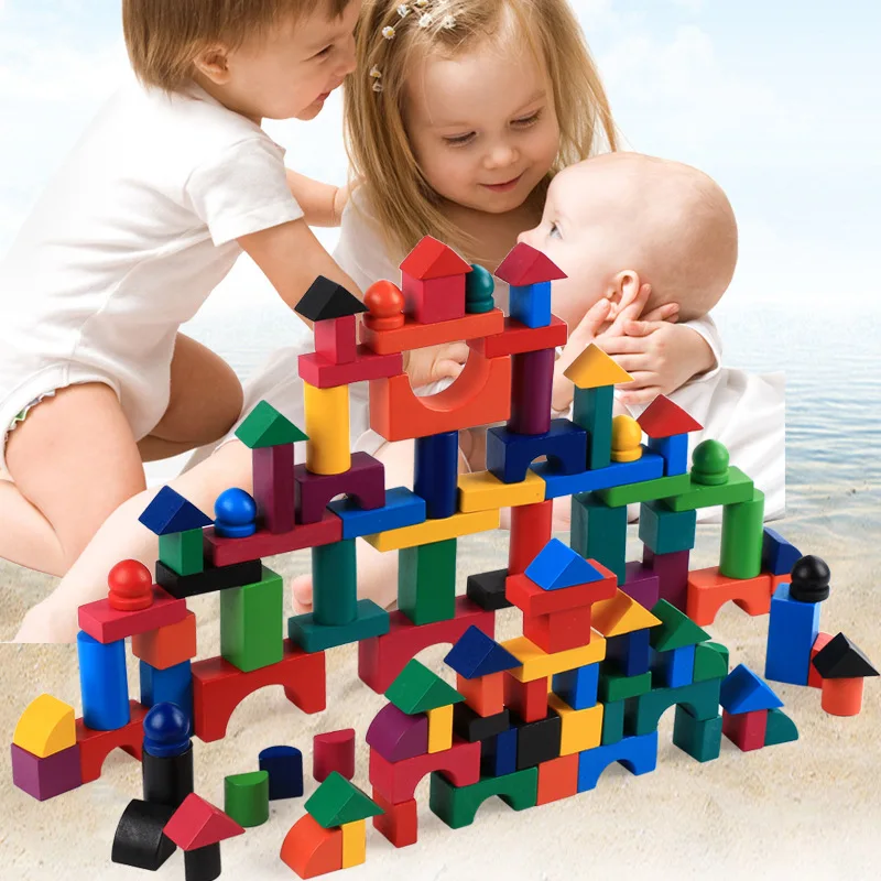 

112pcs/set Wooden Grains Colour Building Blocks Kindergarten Children Early Childhood Parenting Toysfor The Age Of 3-6 Kids