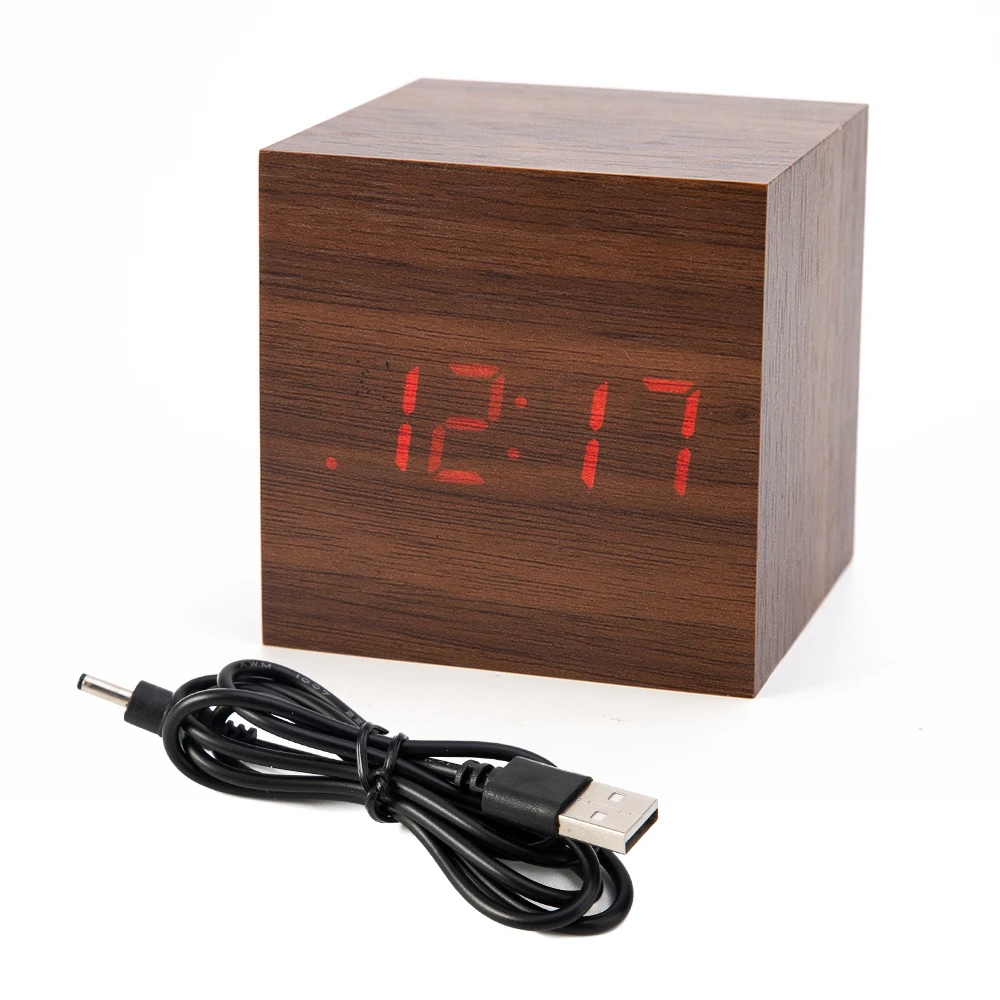 Red Wood Red Деревянные часы современный Цифровой дный светодиодный стол часы будильники детский электронный таймер календари электронные часы настольные электронные часы электронные настольные часы будильник детский - Цвет: Red Wood Red
