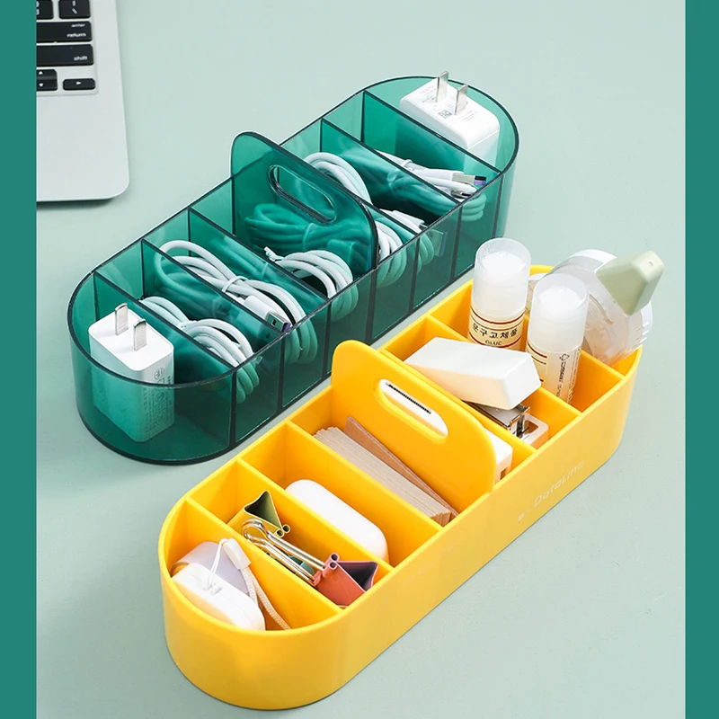 

8 Grids USB Cable Storage Box with Handle Home Office Desktop Drawer Wire Organizer Makeup Jewelry Charger Holder Container Case
