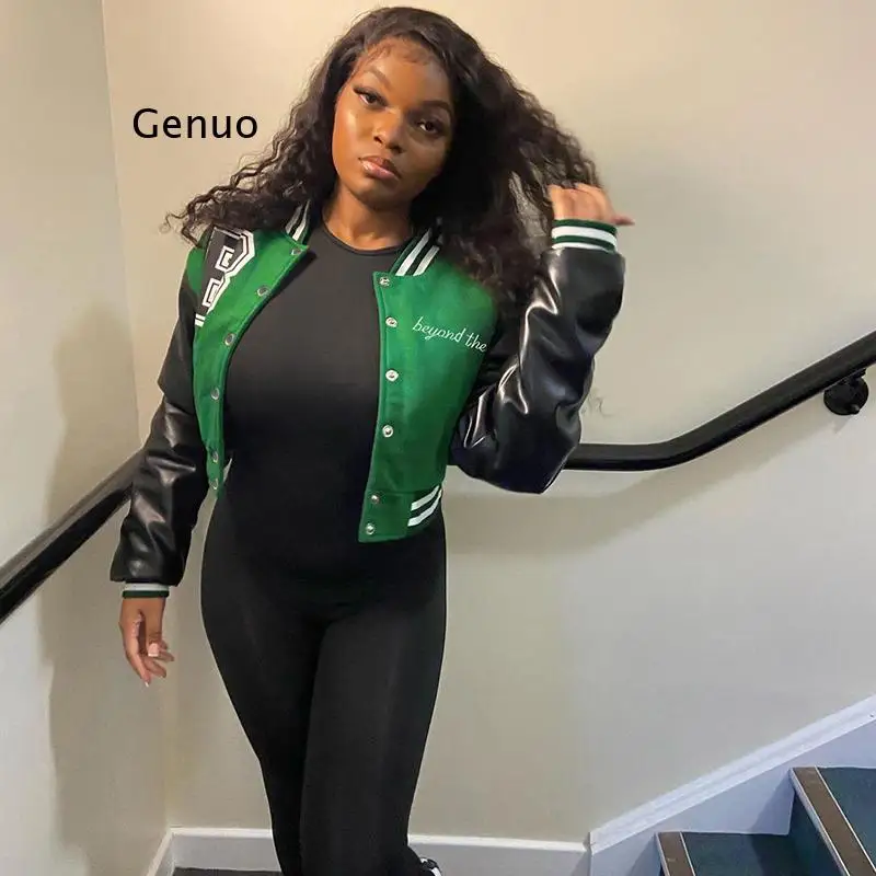 Женская укороченная бейсбольная куртка в стиле пэчворк