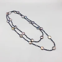 folisaunique 12 13mm black coin pearl necklace for women gift trendy jewelry navy blue crystals potato pearls long necklace