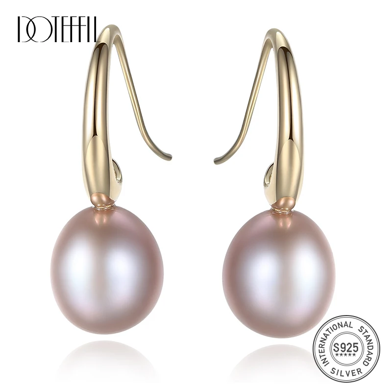 Женские серьги подвески из серебра 925 пробы с натуральным пресноводным