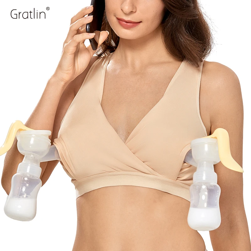 

Gratlin Pumping Bra Cotton Wireless Hands-Free Nursing Sleep Bra For Pregnant Woman Maternity Lingerie Breastfeeding Wide Straps