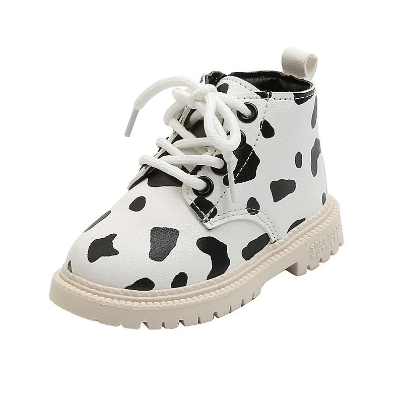 

Girls Spotted Leather Boots Non-slip Soft Bottom Side Zipper Leather Boots Waterproof Warm Single Shoes Spring and Autumn Boys