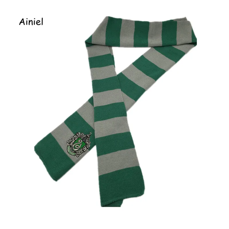 Slytherin scarf Айниель Хогвартс школьный шарф для косплея Гермионы грэнджер Костюм Гриффиндор Слизерин Hufflepuff Ravenclaw шарф шейный платок шарф - Цвет: Slytherin scarf