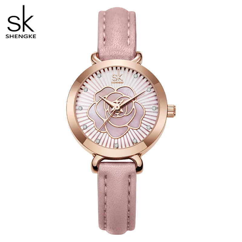 Женские часы Shengke Модный чехол с цветком и циферблатом женские Топ люксовый бренд