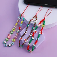 cute christmas mobile phone strap lanyard for women anti lost pottery beads phone chains rope for cell phone case hanging cord