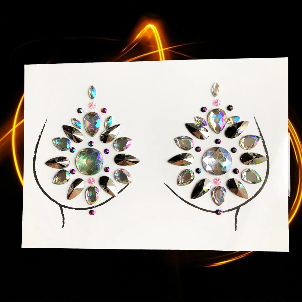 Наклейка с блестками для татуировок на грудь и самоцветами украшение груди