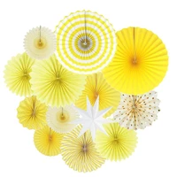 13pcs paper fans for party decorations yellow set photo backdrops for wedding summer birthday baby shower boys girls decorations