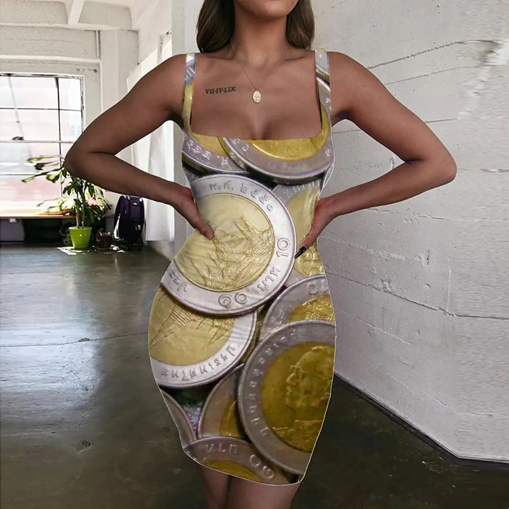 Женское платье в готическом стиле с лямкой на шее и 3D-принтом | Женская одежда