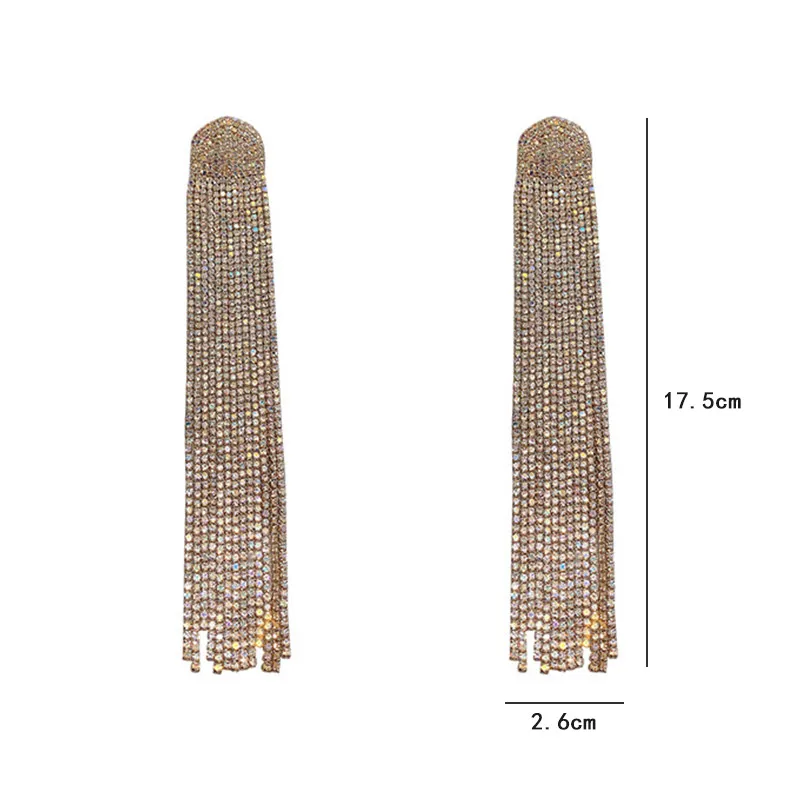 

Long Rhinestone Tassel Earrings for Women Temperament Drop Earring Korean Style Gold Silver Color Jewelry Party Accessories Gift