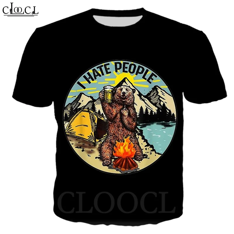 Мужская футболка CLOOCL в стиле Харадзюку с изображением охотничьего медведя I Hate