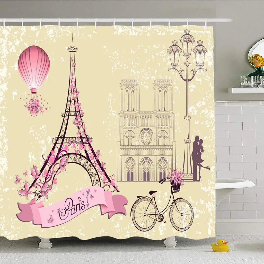 Комплект душевой занавески с крючками 60x72 Kiss Paris Love рисунок башня символы