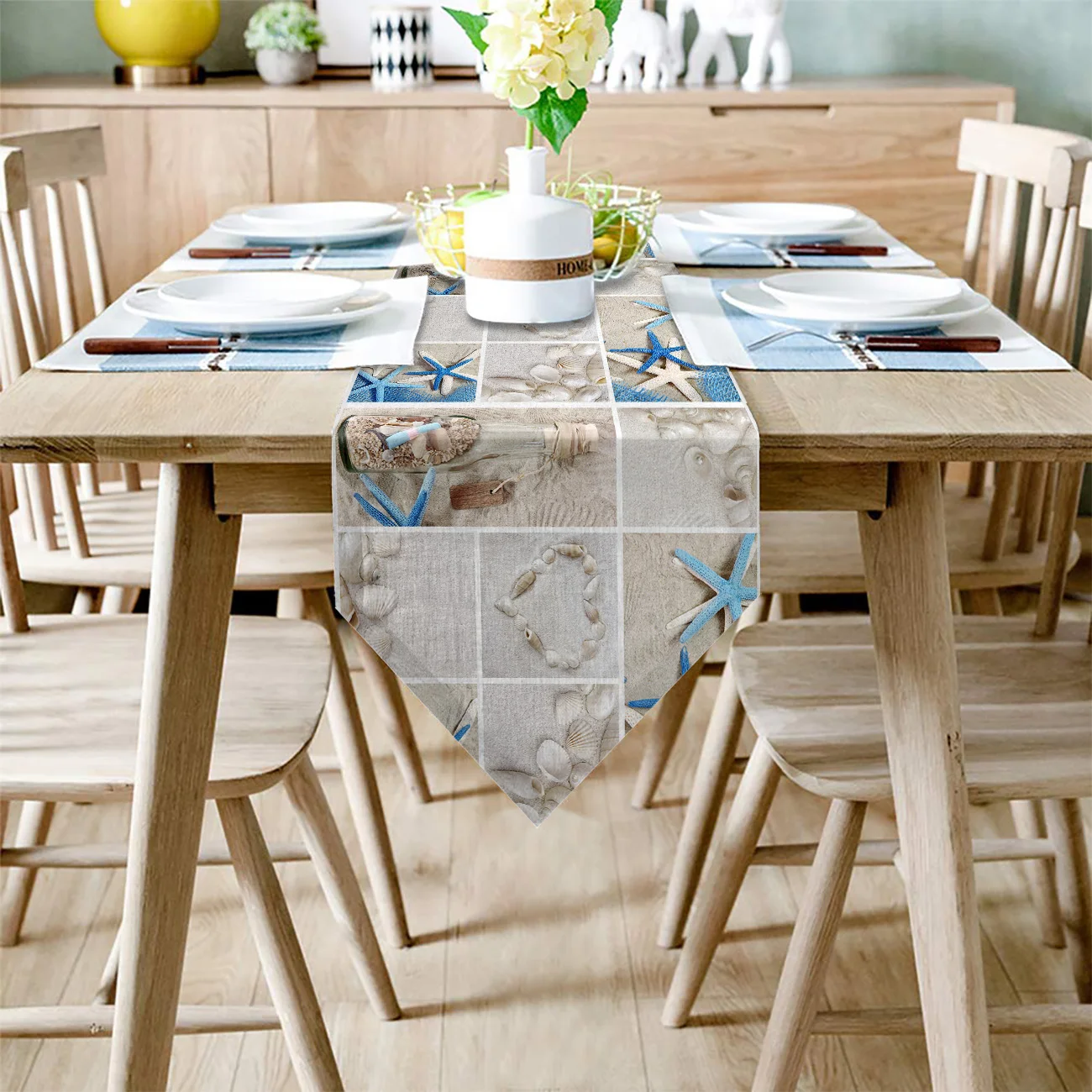 Modern Table Runner Beach Shell Drifting Bottle Print Runners for Wedding Party Home Decorations Picnic Dining Cover |