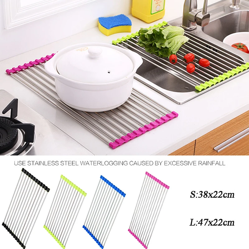 

Stainless Steel Kitchen Sink Drainer Rack Foldable Tableware Bowls Dishes Storage Drying Racks Fruit Vegetable Organizer Shelf