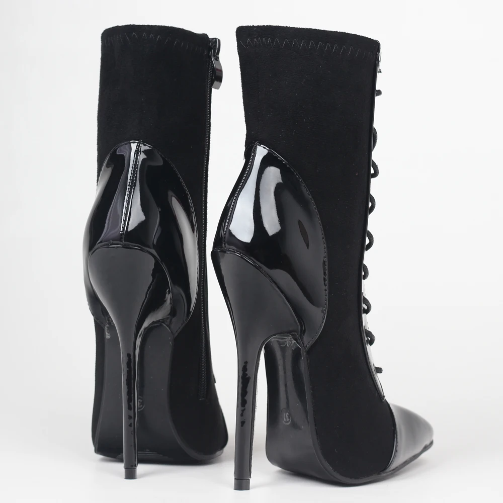 IN STOCK Ankle Boots 14CM High Heel Pointed toe Cross-tied Women Sexy BDSM Shoes Big Size 36-46