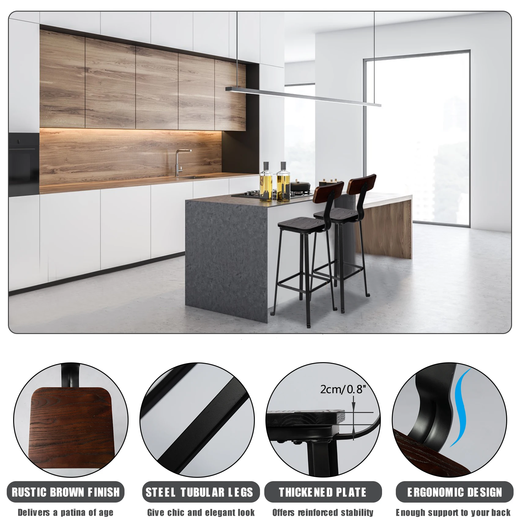 Барные стулья высотой со стойкой 2 шт. промышленный поворотный барный стул