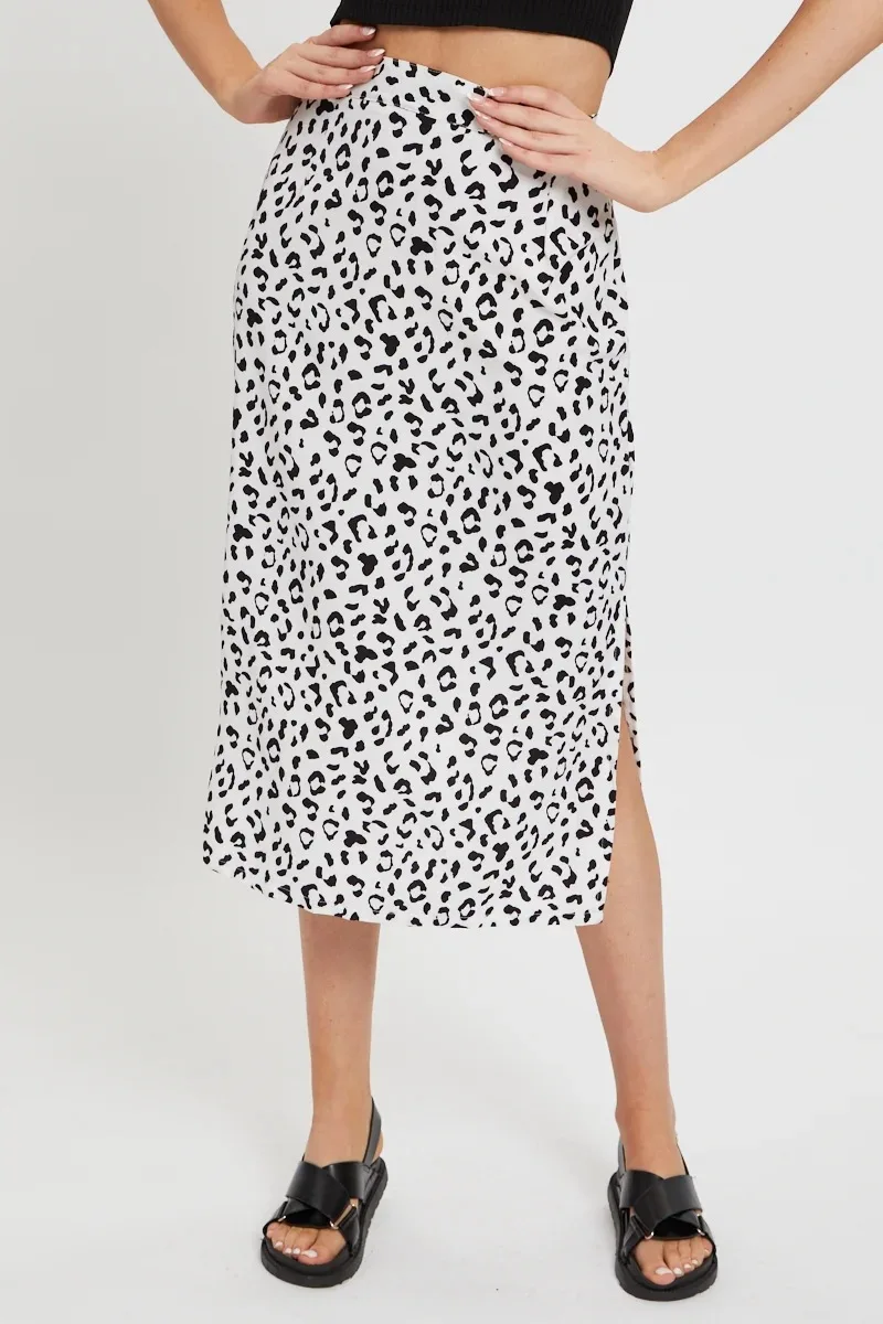 

New women's retro printed leopard print split mid-length skirt, women's elastic waistband fashion chic calf skirt