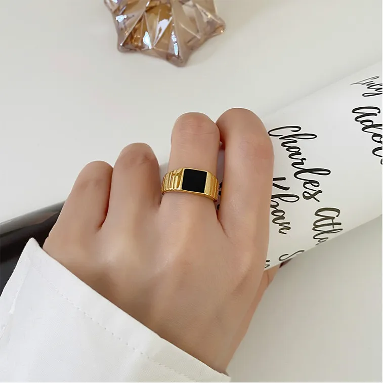 Lovers Couple Jewelry Sets Normcore 18k Gold Plated Square Texture Men Ring on Finger Stainless Steel Matching Rings for Teens