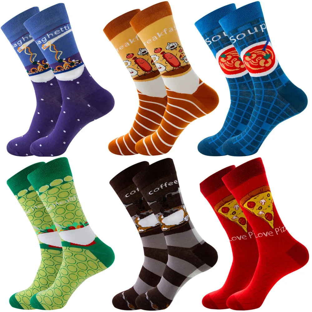 6 Pairs Men Socks Cotton Casual Personality Design Funny Hip Hop Streetwear Happy Socks for Men Woman Big Size Socks
