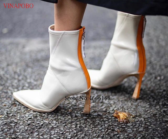 

2019 Runway Patent Leather Strange Heels Ankle Boots Women Autumn Pointed Toe Short Booties Design High Heels Shoes Woman Party