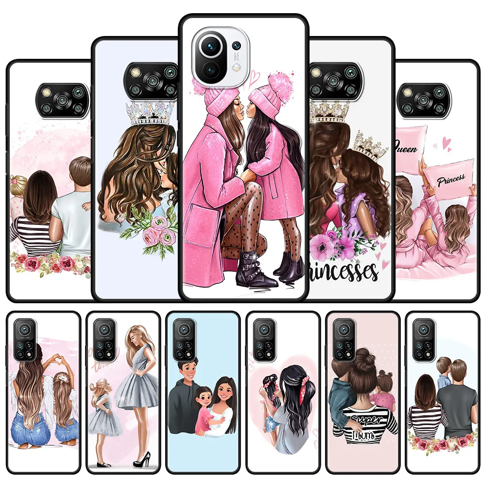 

Silicone Phone Case for Xiaomi Mi Poco X3 Pro M3 Pro 5G F3 Pocophone F1 Funda Capa Back Cover Love Flower Mom Baby