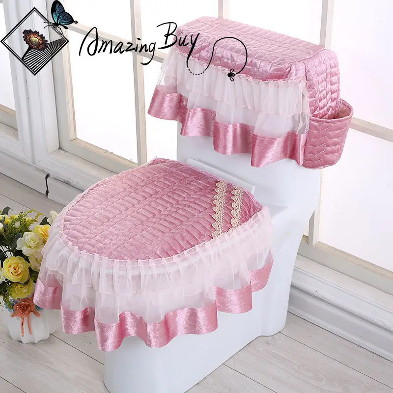 

AmazingBuy High Quality 3-piece Set of Toilet Seat Cover Cister Cover with Storage Bag Toilet Toilet Coat Washable