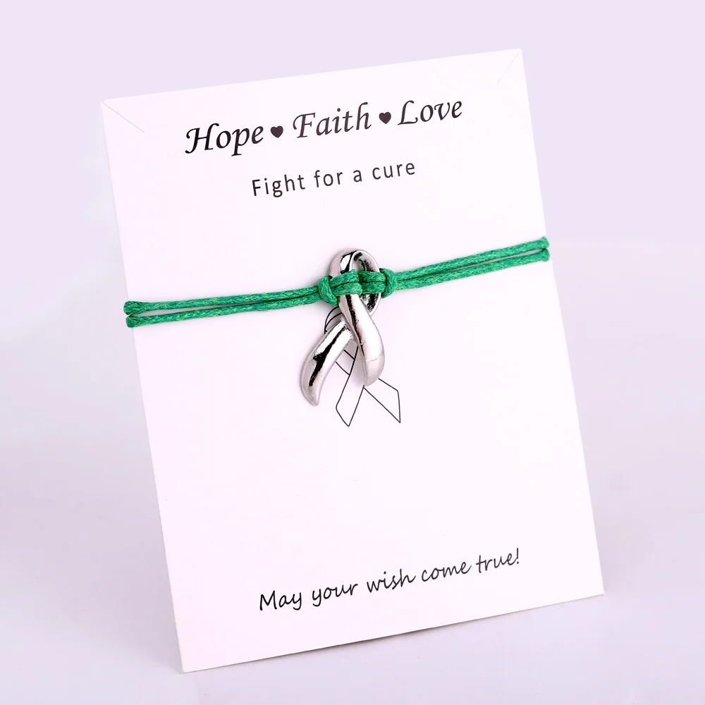 Очаровательные браслеты с зеленой лентой для борьбы раком груди Женские