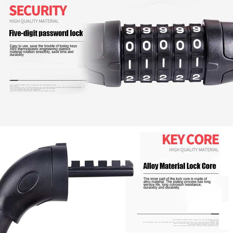 Bike Cable Lock Self-Coiling UV Resistance Resettable 5-Digit Combination Passwords FOU99 | Спорт и развлечения