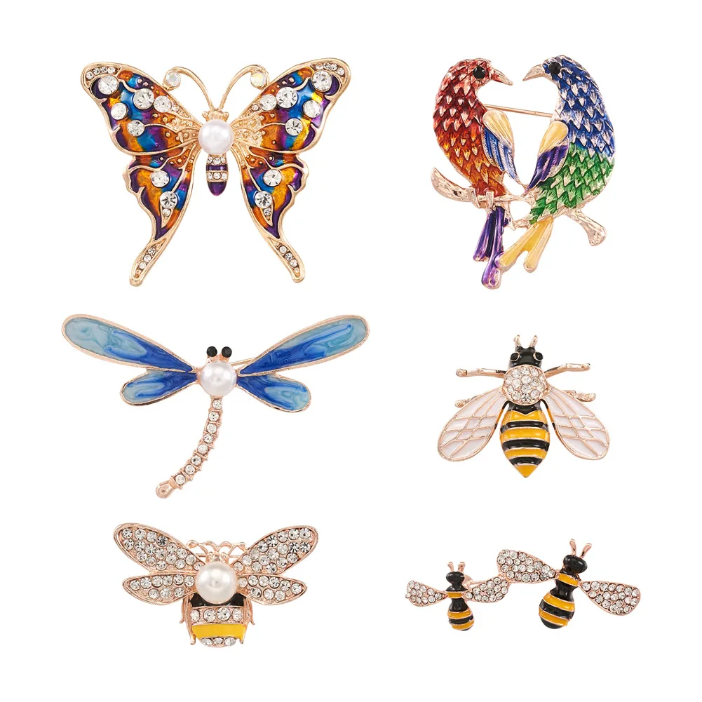 

Trendy Zinc Alloy Enamel Brooches Bird Bees Butterfly Animal Brooch with Rhinestone for Women Jewelry Party Wedding Gifts