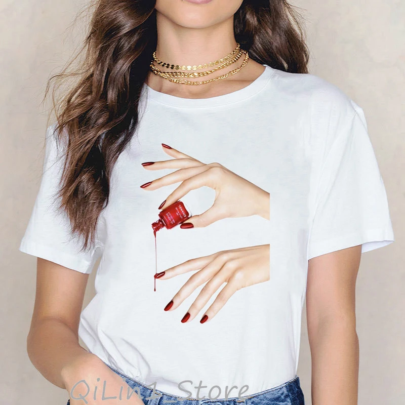 1017108 Vogue Rainbow nail polish print tee shirt femme vintage t shirt women clothes summer top female harajuku aesthetic tshirt - Цвет: 1017108