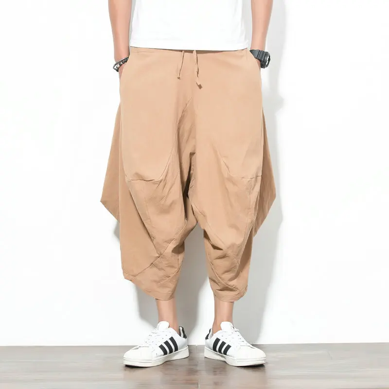 Летние льняные шорты шаровары мужские укороченные брюки новые большого размера