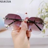 fashion rimless sunglasses double color vogue pink glasses square zonnebril dames lunette de soleil femme 2021 vasos decorativos