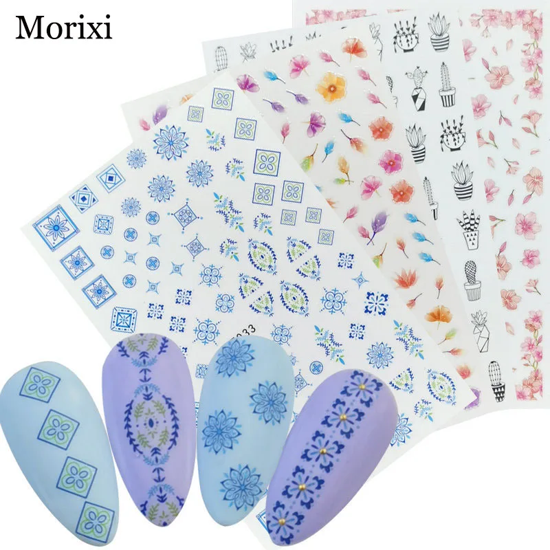 

Large sheet nail art sticker for 3D manicure accessories flamingo leaves flowers geometic space self adhesive nail decal FW080