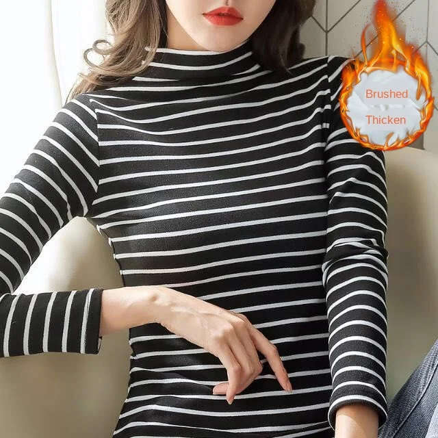 

2020 Winter Warm T Shirt Thick Fleece Thermal Underwear Long Sleeve Stripe Cotton Tee Shirt Super Soft T-Shirt O neck Top Shirt
