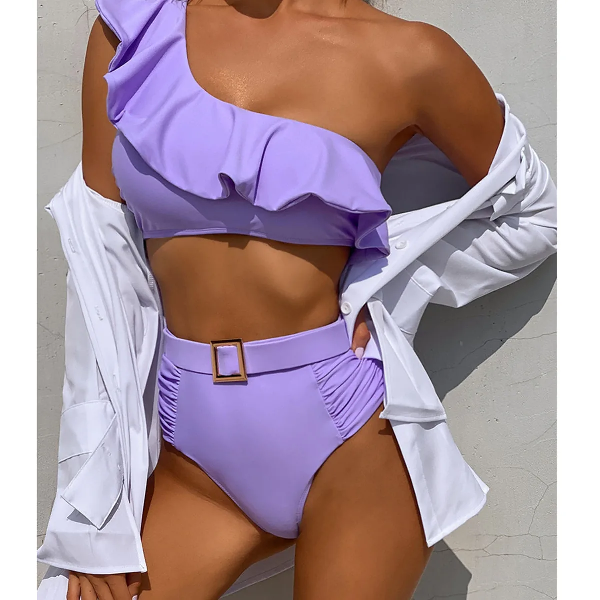 

Swimsuit High Set Swimwear Women Swimming Bikini One Biquini Shoulder Female Suit Suit Bathing Female Sexy Waist Bikinis Waist